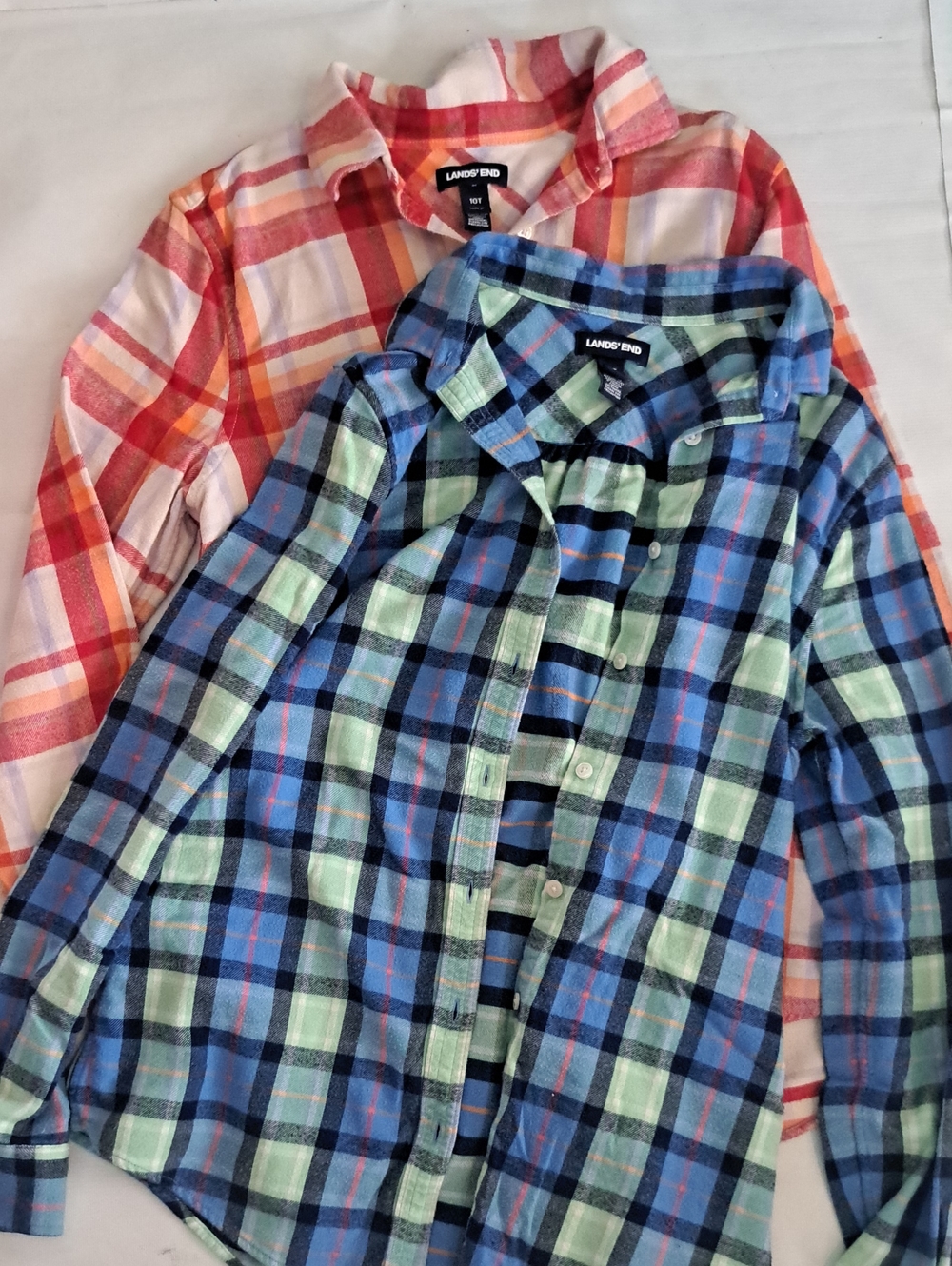 2 Blue & Mint Red & Orange Plaid Button-Down Shirt 10 Tall